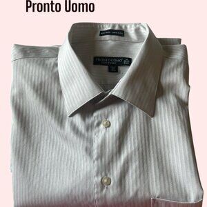 Pronto Uomo Big Tall Dress Shirt 18T 38/39 Grey Tonal Stripe Wearhouse EUC